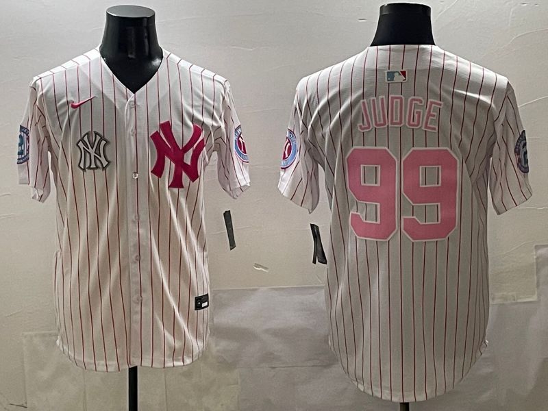 Men New York Yankees #99 Judge Stripe Red Jointly Name 2025 Nike MLB Jersey style 8